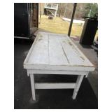Vintage Antique Primitive Farm Harvest Table / Work Table / Garden Table in distressed painted finish.
