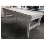 Vintage Antique Primitive Farm Harvest Table / Work Table / Garden Table in distressed painted finish.