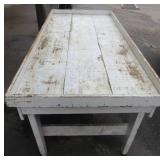 Vintage Antique Primitive Farm Harvest Table / Work Table / Garden Table in distressed painted finish.