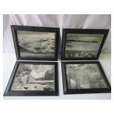 Lot of 4 wood Framed Winter Scene Prints