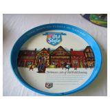 Lot of Vintage Tin ware: Tin Cans, Tin Wall Art, Tin Garbage Cans, Trays, 1 decorative box with lid