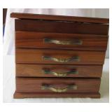 Vintage wood 4 Drawer Jewelry Box with decorative metal Drawer Pulls