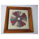 Lot of 3 Vintage wood Framed Folk Art Patchwork Designs, Heart Motifs, Wall Hangings.