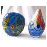 2 - Handblown Colorful Art Glass Vases.  Beautiful.