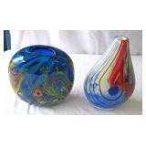 2 - Handblown Colorful Art Glass Vases.  Beautiful.