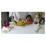 Lot of Vintage Dolls ( 2 are musical) Doll clothing and Doll furniture