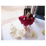 Lot of Vintage Dolls ( 2 are musical) Doll clothing and Doll furniture