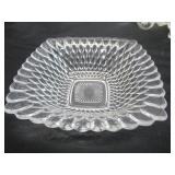 Lot of Vintage fancy Clear Glass Pieces: Trays, Relish Dishes, Bowls, Candle Holders, Luncheon Plates, Ashtray