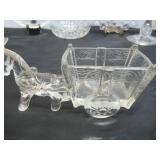 Lot of Vintage fancy Clear Glass Pieces: Trays, Relish Dishes, Bowls, Candle Holders, Luncheon Plates, Ashtray