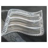 Lot of Vintage fancy Clear Glass Pieces: Trays, Relish Dishes, Bowls, Candle Holders, Luncheon Plates, Ashtray