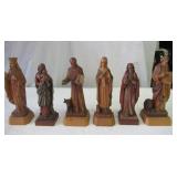 Lot of Vintage Religious Items: wood Altar, 6 hand carved Saint Figurines, Framed Prints, Holy Family statue,2 Crosses and a 1 Crucifix