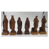 Lot of Vintage Religious Items: wood Altar, 6 hand carved Saint Figurines, Framed Prints, Holy Family statue,2 Crosses and a 1 Crucifix