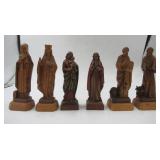 Lot of Vintage Religious Items: wood Altar, 6 hand carved Saint Figurines, Framed Prints, Holy Family statue,2 Crosses and a 1 Crucifix