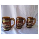 Lot of 9 Vintage 1960s Cowboy Western Themed Barrel Mugs. Siesta ware. Made in USA