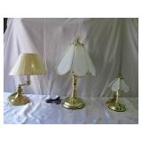 Lot of Vintage 3 1970s -1980s Table Top Lamps Polished Gold Tone & Glass