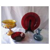 Lot of Vintage Decorative Colored Glassware, Milk Glass, Colored Art Pieces, Vases, Plates, Candle Holders and more