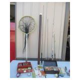 Vintage Lot of Fishing Items: Rods, Tackle, Tackle Boxes, Fishing Net, Rod Holder case, Fishing Reels and more