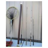 Vintage Lot of Fishing Items: Rods, Tackle, Tackle Boxes, Fishing Net, Rod Holder case, Fishing Reels and more