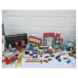 LG Lot of Vintage Toys: Fisher Price, Steel vehicles, Disney Dalmation 101 in Box, Game Board, Ertl, Games, Ginny Carry Case & more