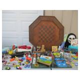 LG Lot of Vintage Toys: Fisher Price, Steel vehicles, Disney Dalmation 101 in Box, Game Board, Ertl, Games, Ginny Carry Case & more