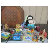 LG Lot of Vintage Toys: Fisher Price, Steel vehicles, Disney Dalmation 101 in Box, Game Board, Ertl, Games, Ginny Carry Case & more