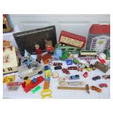 LG Lot of Vintage Toys: Fisher Price, Steel vehicles, Disney Dalmation 101 in Box, Game Board, Ertl, Games, Ginny Carry Case & more