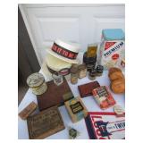 Lot of Vintage Items: Advertising Tins and boxes and more