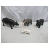 Lot of 4 Vintage Elephant Figurines and Water Buffalo. Home Decor