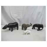 Lot of 4 Vintage Elephant Figurines and Water Buffalo. Home Decor