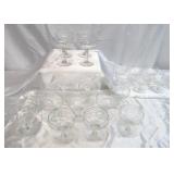 Lot of 21 Vintage Etched Barware Glasses: Cocktail, Deserts- Sherbert, Champagne, Martinis, Daquiris. Art Deco Style