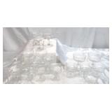 Lot of 21 Vintage Etched Barware Glasses: Cocktail, Deserts- Sherbert, Champagne, Martinis, Daquiris. Art Deco Style