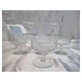 Lot of 21 Vintage Etched Barware Glasses: Cocktail, Deserts- Sherbert, Champagne, Martinis, Daquiris. Art Deco Style