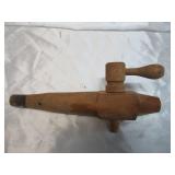 Lot of Vintage Wicker & Wood Household Items: Baskets, Lazy Susan, wooden Antique Spigot, and more