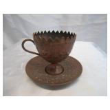 Lot of Brass tone Items: Large pot, Cup & Saucer, Trivets, Candle holders & Snuffer and more