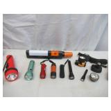 Lot of Various hand held Flashlights, Headlamps and more