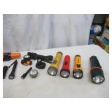 Lot of Various hand held Flashlights, Headlamps and more