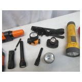 Lot of Various hand held Flashlights, Headlamps and more