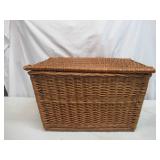 Lot of Vintage Wicker Baskets: Hinged Storage Trunk, Picnic Basket Suitcase. Rustic Farmhouse Decor