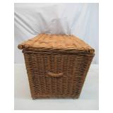 Lot of Vintage Wicker Baskets: Hinged Storage Trunk, Picnic Basket Suitcase. Rustic Farmhouse Decor