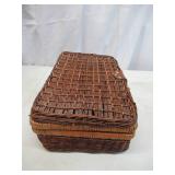 Lot of Vintage Wicker Baskets: Hinged Storage Trunk, Picnic Basket Suitcase. Rustic Farmhouse Decor