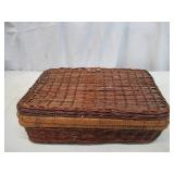 Lot of Vintage Wicker Baskets: Hinged Storage Trunk, Picnic Basket Suitcase. Rustic Farmhouse Decor