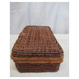 Lot of Vintage Wicker Baskets: Hinged Storage Trunk, Picnic Basket Suitcase. Rustic Farmhouse Decor