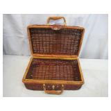 Lot of Vintage Wicker Baskets: Hinged Storage Trunk, Picnic Basket Suitcase. Rustic Farmhouse Decor