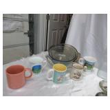 Lot of Vintage Glassware: Decanter, Large Plate, Small Dishes, Coffee Mugs