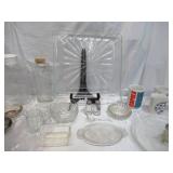 Lot of Vintage Glassware: Decanter, Large Plate, Small Dishes, Coffee Mugs