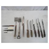 Vintage Lot of Utensils: Knives: BBQ Utensils, Vernco Set some with wood handles