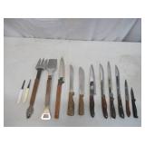 Vintage Lot of Utensils: Knives: BBQ Utensils, Vernco Set some with wood handles
