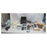Lot of Vintage Items: Office items- Staplers, Medical Items, Bank Bags, Analog phones, Caller ID, Small Fan