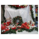 Lot of Christmas Decor: Wreath, Garland, Velvet Ribbon, Bows, French Horns