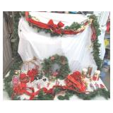 Lot of Christmas Decor: Wreath, Garland, Velvet Ribbon, Bows, French Horns